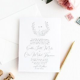 Subtle Elegance | Klassieke Wreath Monogram Wedden Kaart