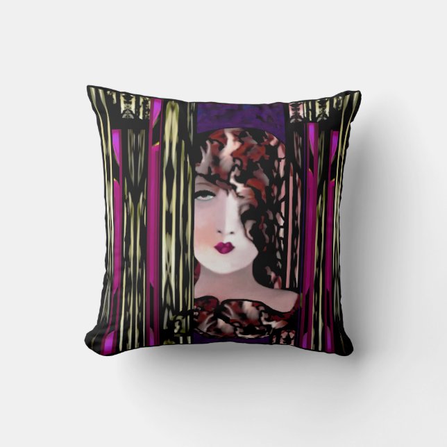 Subtle Elegance Modern Pillow - Paars/Roze/Zwart Kussen (Voorkant)