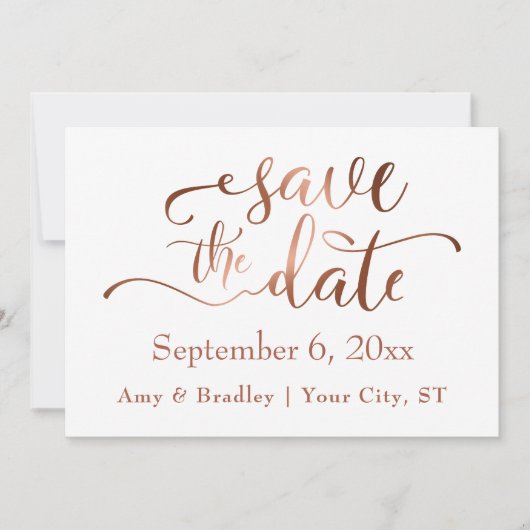 Subtle Elegant Copper Script Wedding Save the Date (Voorkant)