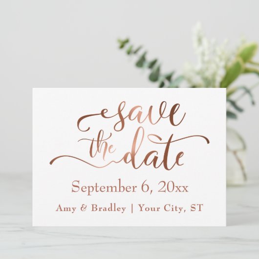 Subtle Elegant Copper Script Wedding Save the Date (Staand voorkant)