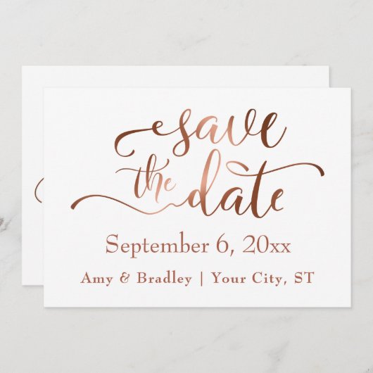 Subtle Elegant Copper Script Wedding Save the Date (Voorkant / Achterkant)