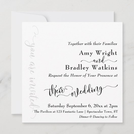 Subtle Elegant Typography Black op White Wedding 2 Kaart (Voorkant)