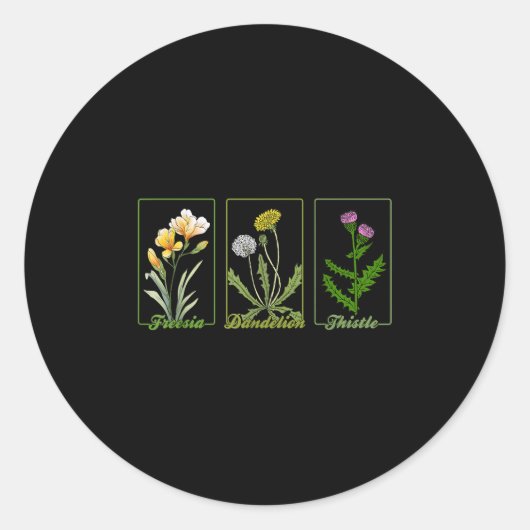 Subtle Flowers Freesia Dandelion Thistle Ronde Sticker (Voorkant)