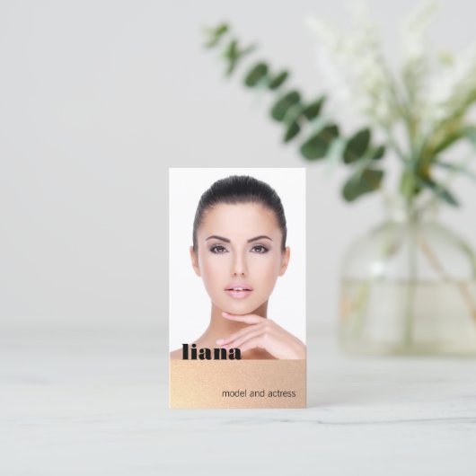 Subtle Gold Glitter Modeling Fotocard Visitekaartje (Staand voorkant)