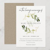 SUBTLE GOLD GREEN FOLIAGE WREATH SYMPATHY MEMORIAL BEDANKKAART (Voorkant / Achterkant)