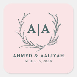 Subtle Grace Blush & Slate Gray Islamic Wedding Vierkante Sticker