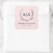 Subtle Grace Blush & Slate Gray Islamic Wedding Vierkante Sticker (Tas)