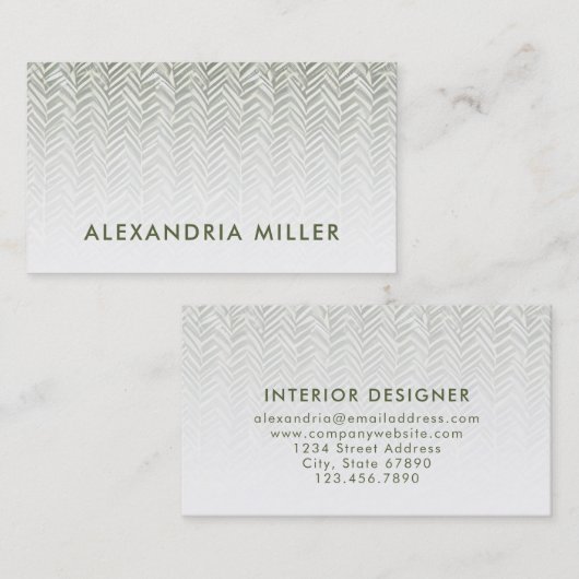 Subtle Herringbone Olive Green and White Visitekaartje (Voorkant / Achterkant)