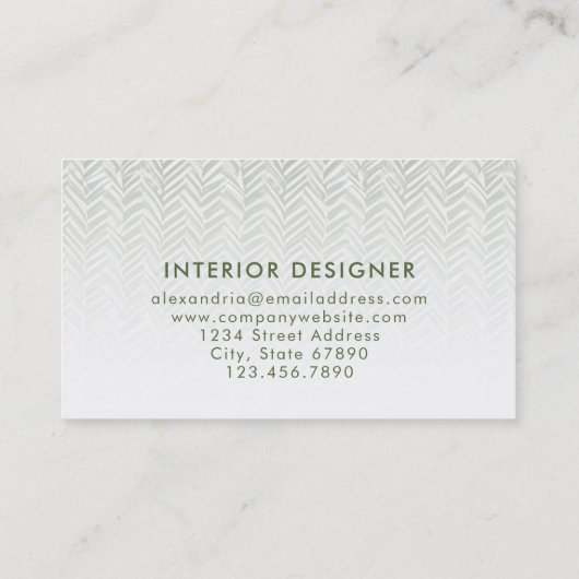 Subtle Herringbone Olive Green and White Visitekaartje (Achterkant)