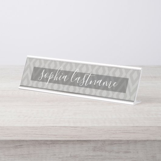 Subtle Ikat Patroon met Handgeschreven Handtekenin Bureau Naambordje (Voorkant)
