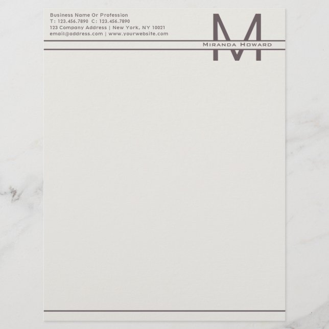 Subtle Ivory Minimalist Monogram Letterhead Briefhoofd (Voorkant)