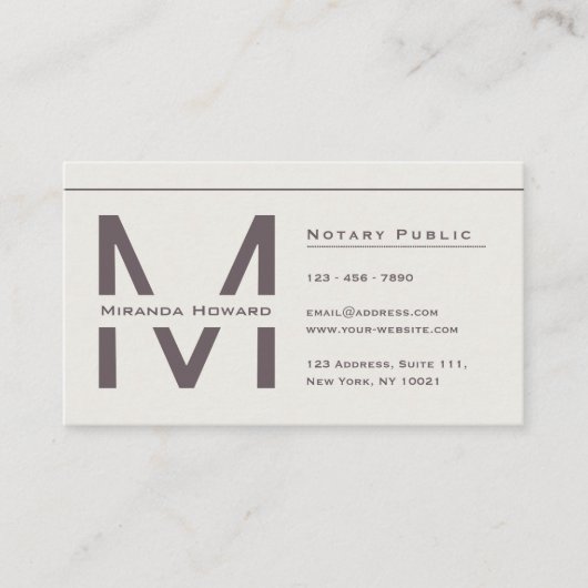 Subtle Ivory Minimalist Monogram Visitekaartje (Voorkant)