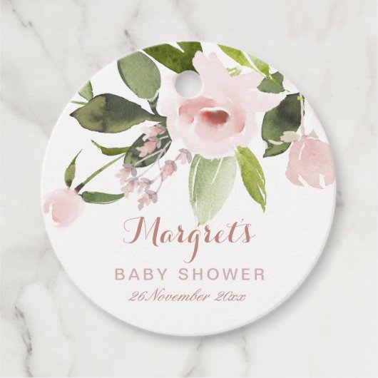 SUBTLE KLEURENWASSEN BLUSH PINK FLORAL BABY SHOWER BEDANKJES LABELS (Voorkant)