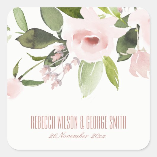 SUBTLE KLEURENWASSEN BLUSH PINK FLORAL BUNCH WEDIN VIERKANTE STICKER (Voorkant)