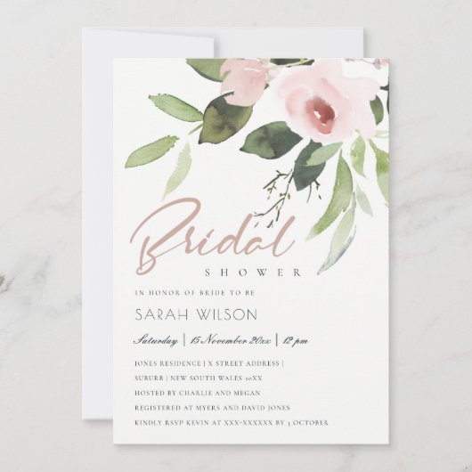 SUBTLE KLEURENWASSEN BLUSH PINK FLORAL VRIJGEZELLE KAART (Voorkant)