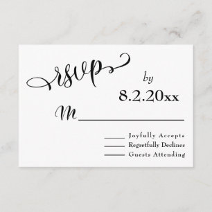 Subtle, legant Typography Black Type Wedding RSVP Kaartje