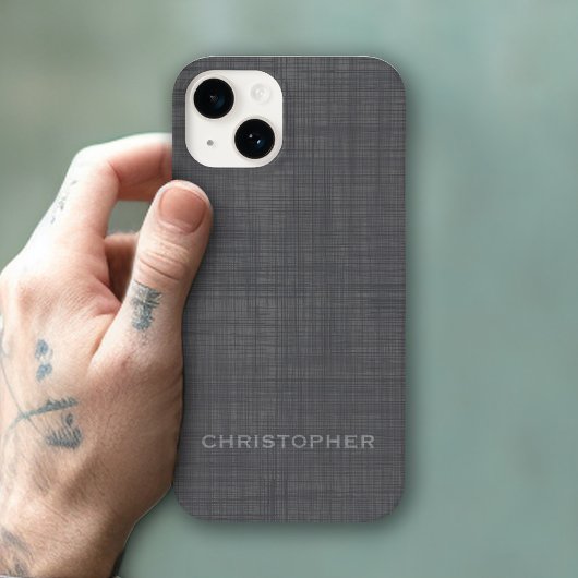 Subtle Linen Pattern - Grijs met naam Case-Mate iPhone Case