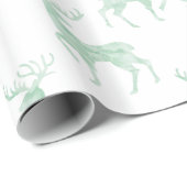 Subtle Mint Green Waterverf Reindeer Cadeaupapier (Rol Hoek)
