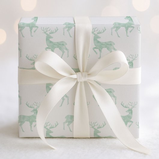 Subtle Mint Green Waterverf Reindeer Cadeaupapier