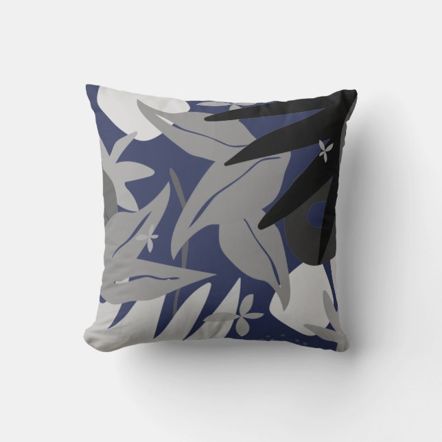 Subtle Navy Blue Abstract Floral Kussen (Voorkant)