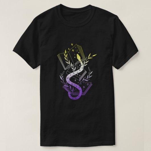 Subtle Nonbinary Pride LGBTQ Enby Snake Books Moon T-shirt (Design voorkant)
