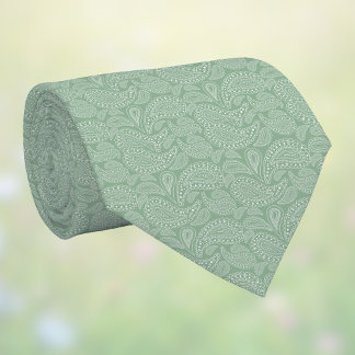 Subtle Paisley Sage Green White Spring Colors Stropdas