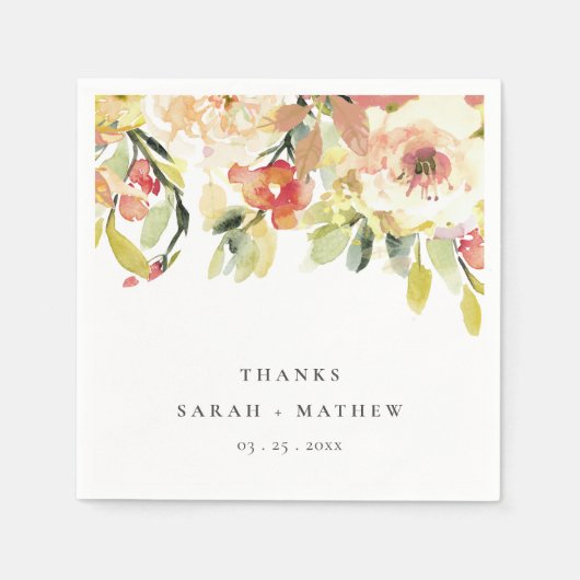 SUBTLE PEACH PINK WATERVERF FLORAAL PERSONALISEERD SERVET (Voorkant)