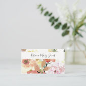 SUBTLE PEACH PINK WATERVERF FLORAAL PERSONALISEERD VISITEKAARTJE (Staand voorkant)