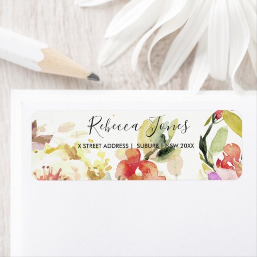 SUBTLE PEACH PINK WATERVERF FLORAL ADRES ETIKET (Insitu)