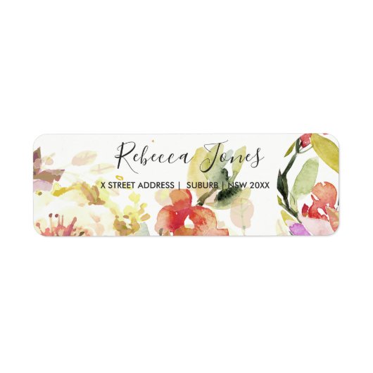 SUBTLE PEACH PINK WATERVERF FLORAL ADRES ETIKET (Voorkant)