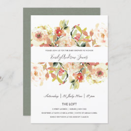 SUBTLE PEACH PINK WATERVERF FLORAL BABY SHOWER KAART