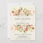 SUBTLE PEACH PINK WATERVERF FLORAL BABY SHOWER KAART (Voorkant)