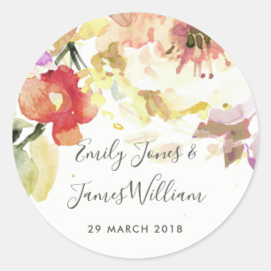SUBTLE PEACH PINK WATERVERF FLORAL ENVELOPE SEAL RONDE STICKER
