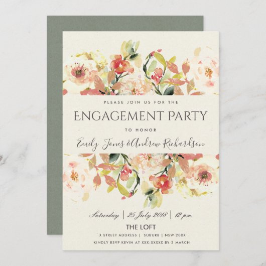 SUBTLE PEACH PINK WATERVERF FLORAL VERLOVING KAART (Voorkant / Achterkant)