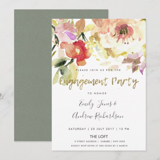 SUBTLE PEACH PINK WATERVERF FLORAL VERLOVING KAART (Voorkant / Achterkant)