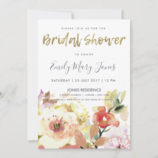 SUBTLE PEACH PINK WATERVERF FLORAL VRIJGEZELLENFEE KAART (Voorkant)