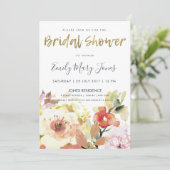 SUBTLE PEACH PINK WATERVERF FLORAL VRIJGEZELLENFEE KAART (Staand voorkant)