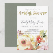 SUBTLE PEACH PINK WATERVERF FLORAL VRIJGEZELLENFEE KAART (Voorkant / Achterkant)