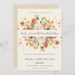 SUBTLE PEACH PINK WATERVERF FLORAL WEDING KAART