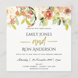 SUBTLE PEACH PINK WATERVERF FLORAL WEDING KAART