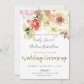 SUBTLE PEACH PINK WATERVERF FLORAL WEDING KAART (Voorkant)