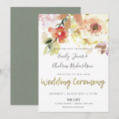 SUBTLE PEACH PINK WATERVERF FLORAL WEDING KAART (Voorkant / Achterkant)