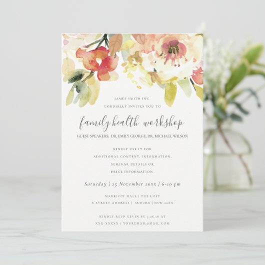 SUBTLE PEACH PINK WATERVERF FLORAL WORKSHOP EVAL KAART (Staand voorkant)