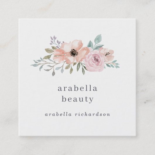 Subtle Pink and Peach Floral | Icons voor sociale  Vierkante Visitekaartje (Voorkant)