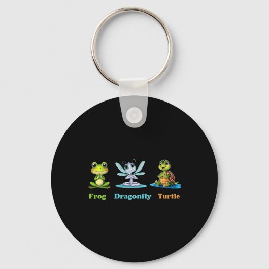 Subtle Political Humor Frog Dragonfly Turtle Yoga Sleutelhanger (Voorkant)