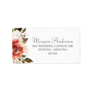 Subtle Red and White Waterverf Floral Etiket