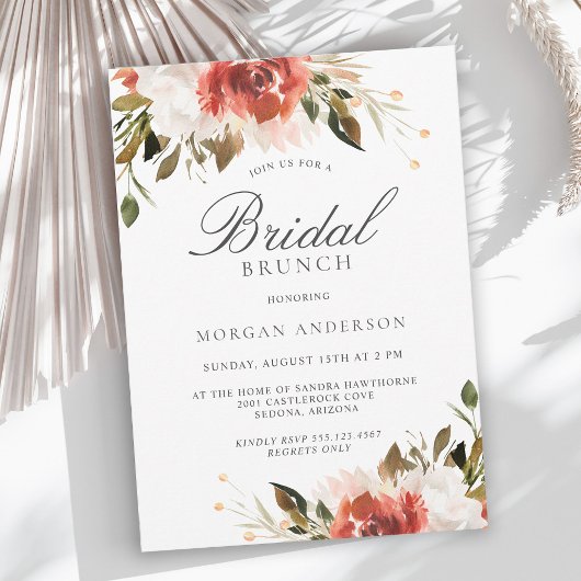 Subtle Red en White Floral Bouquet Bridal Brunch Kaart