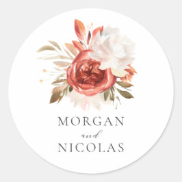 Subtle Red en White Floral Bouquet Wedding Ronde Sticker