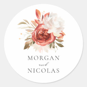 Subtle Red en White Floral Bouquet Wedding Ronde Sticker