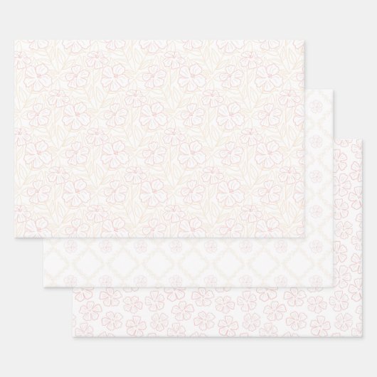 Subtle romantic outline floral design. wrapping pa inpakpapier vel (Set)